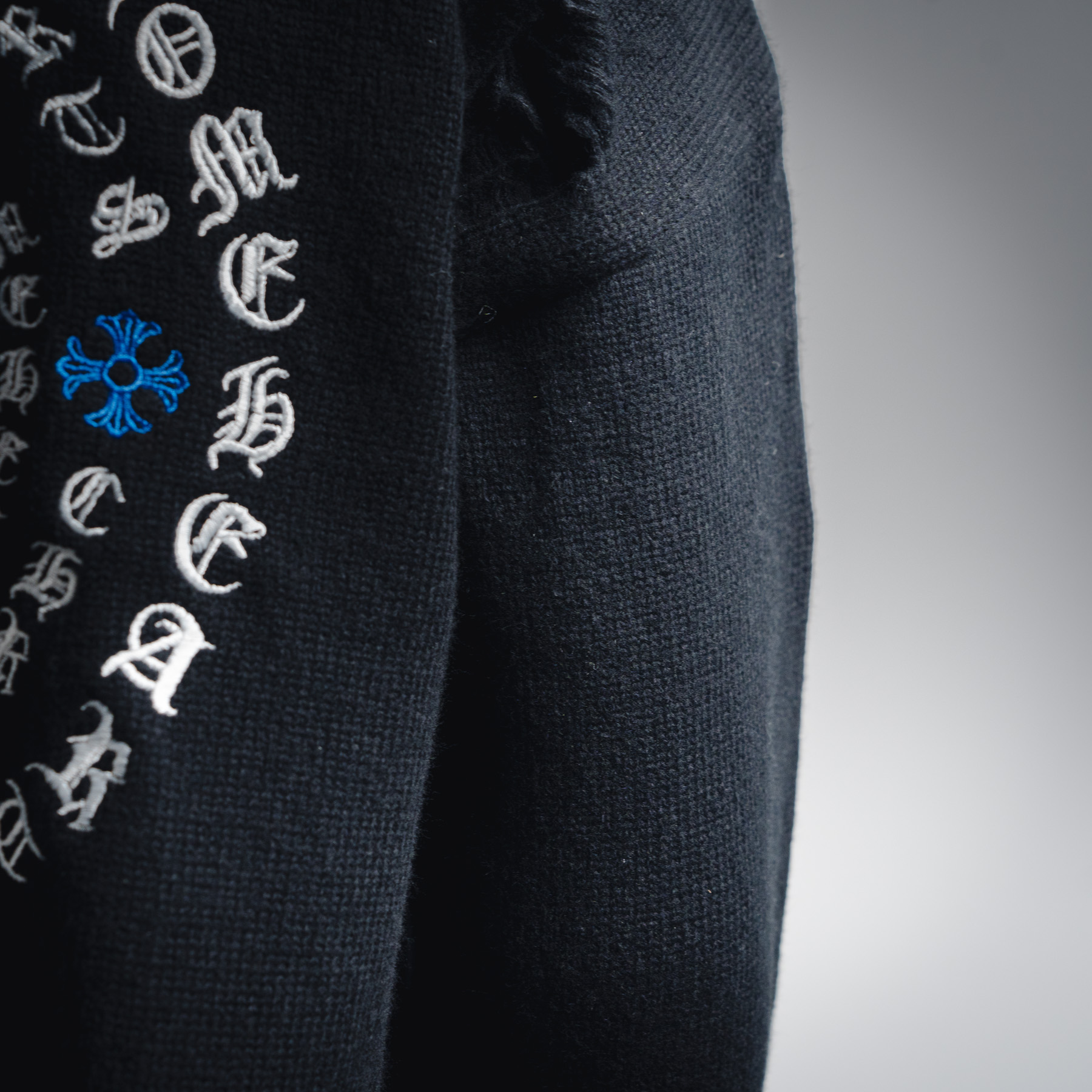 Chrome Hearts CH 克罗心25ss刺绣圆盘梵文十字架破洞针织毛衣套头 黑色 米色 灰色