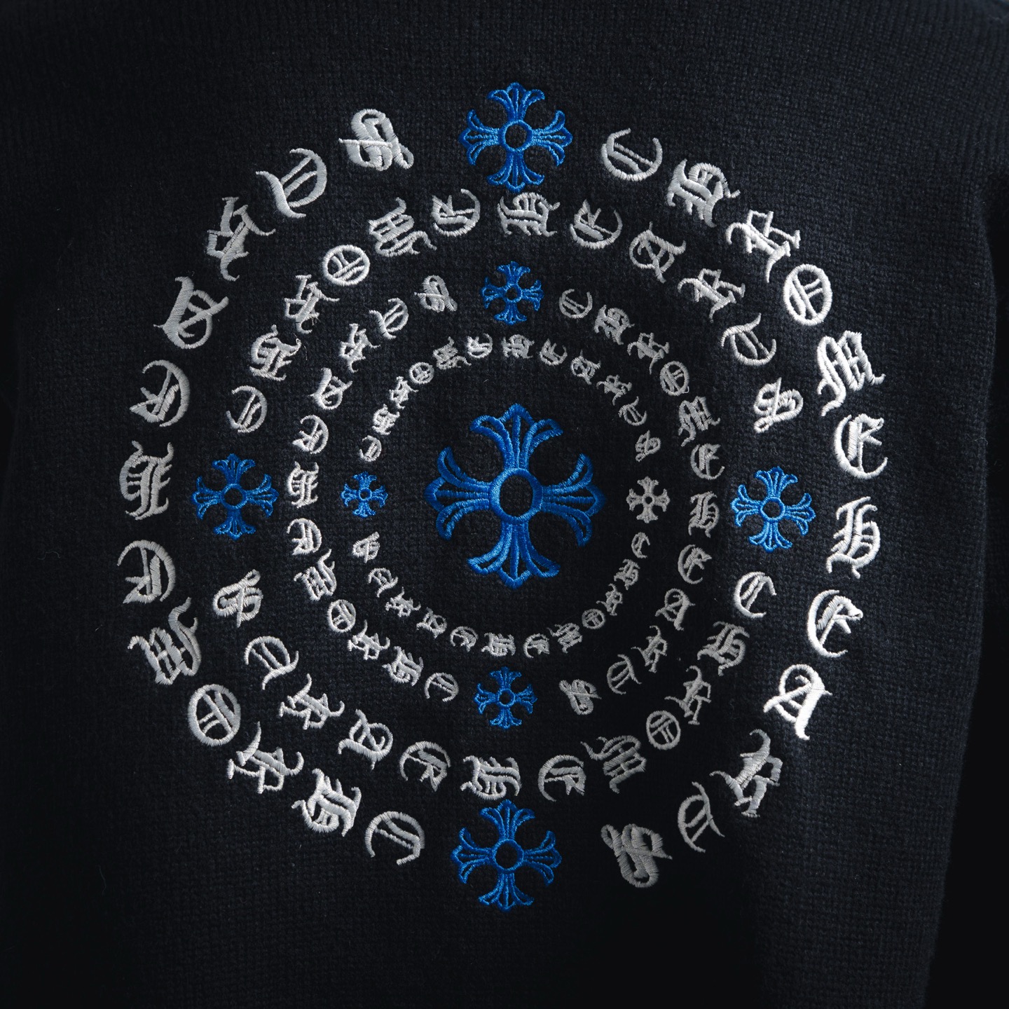 Chrome Hearts CH 克罗心25ss刺绣圆盘梵文十字架破洞针织毛衣套头 黑色 米色 灰色