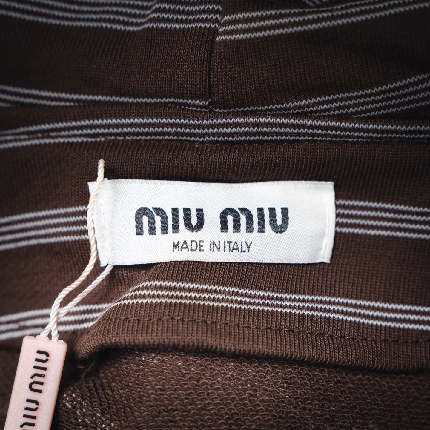 MiuMiu/ 缪缪 25SS新款条纹logo刺绣连帽拉链外套夹克