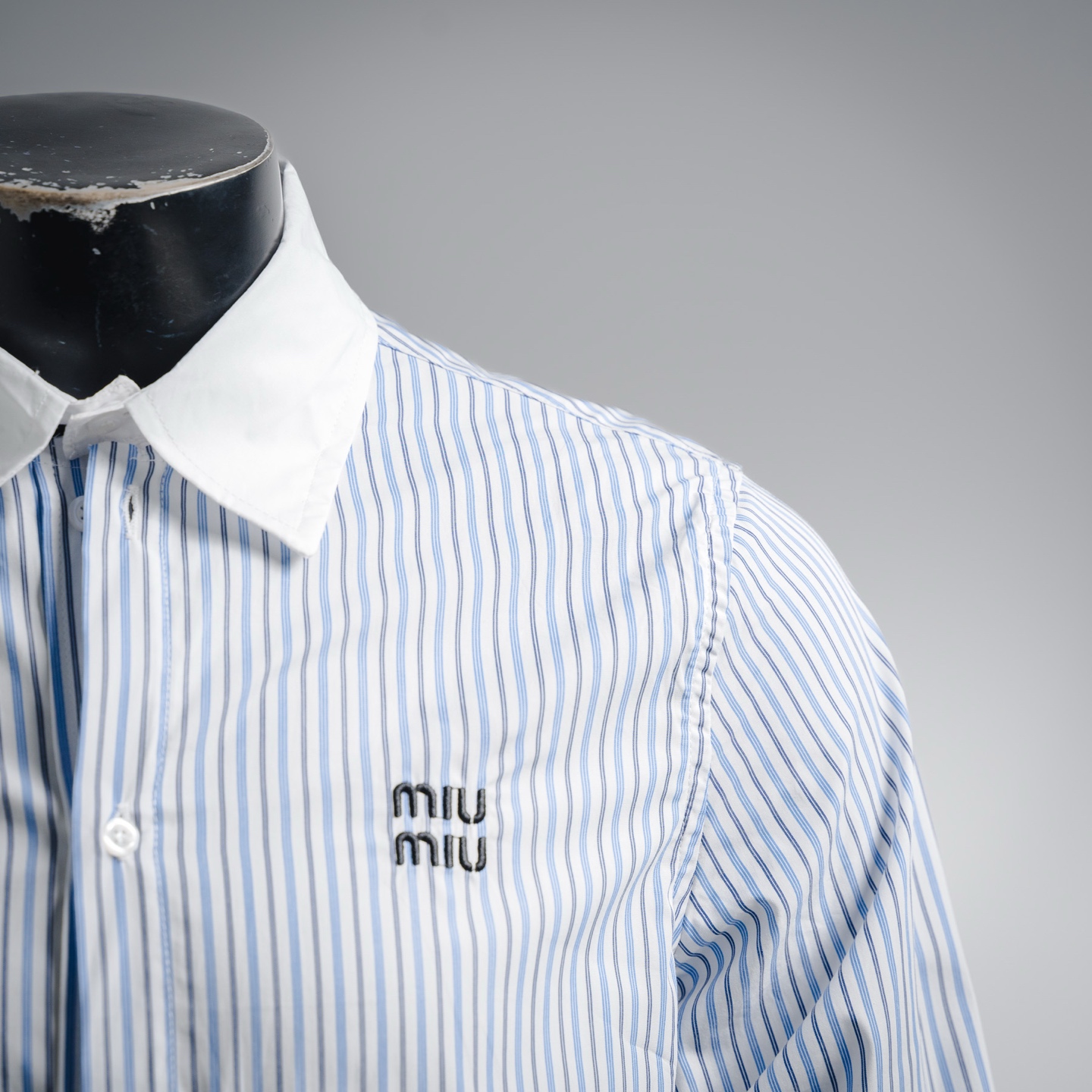 MIU MIU/缪缪字母刺绣条纹翻领衬衫