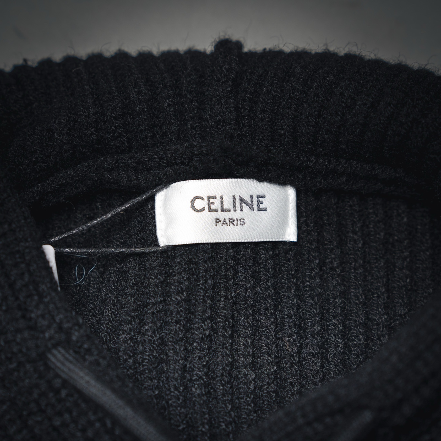 CELINE 塞琳25ss皮革贴布刺绣羊毛帽衫 黑