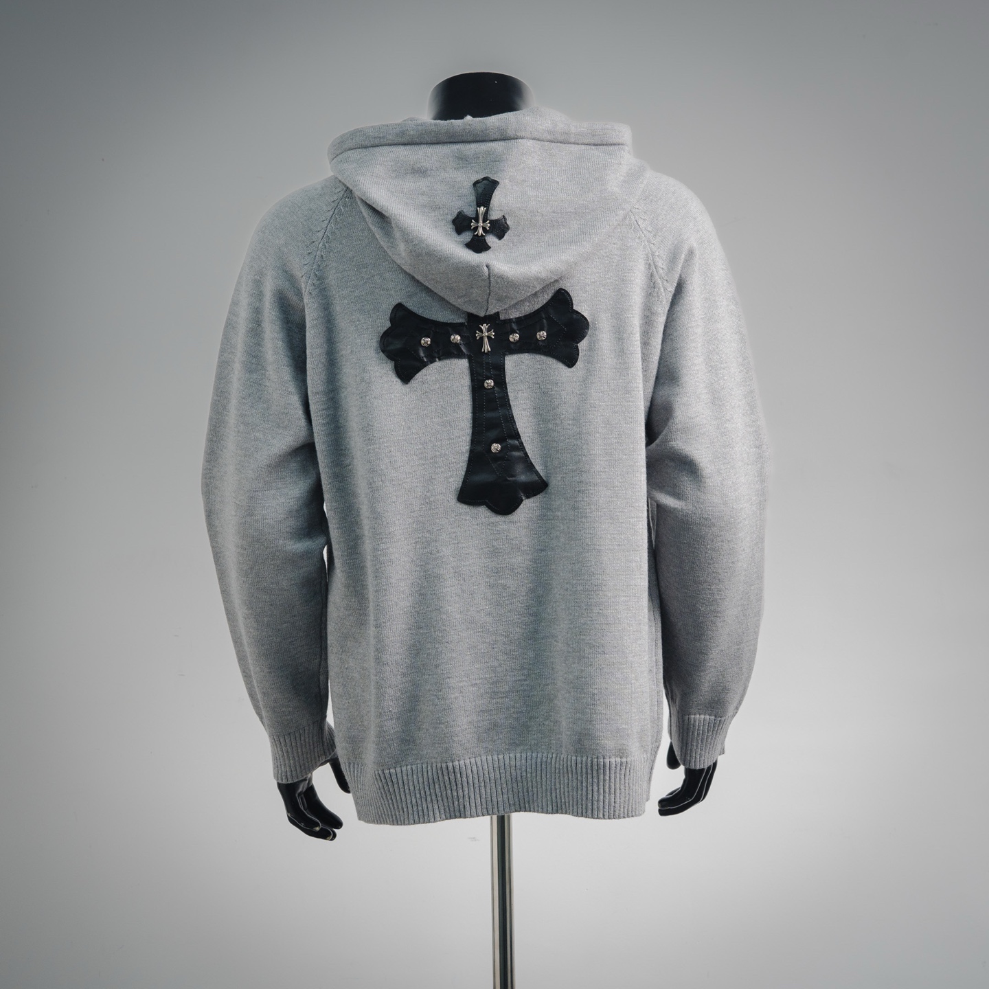 Chrome Hearts CH 克罗心CH/贴布皮标针织连帽毛衣 灰色