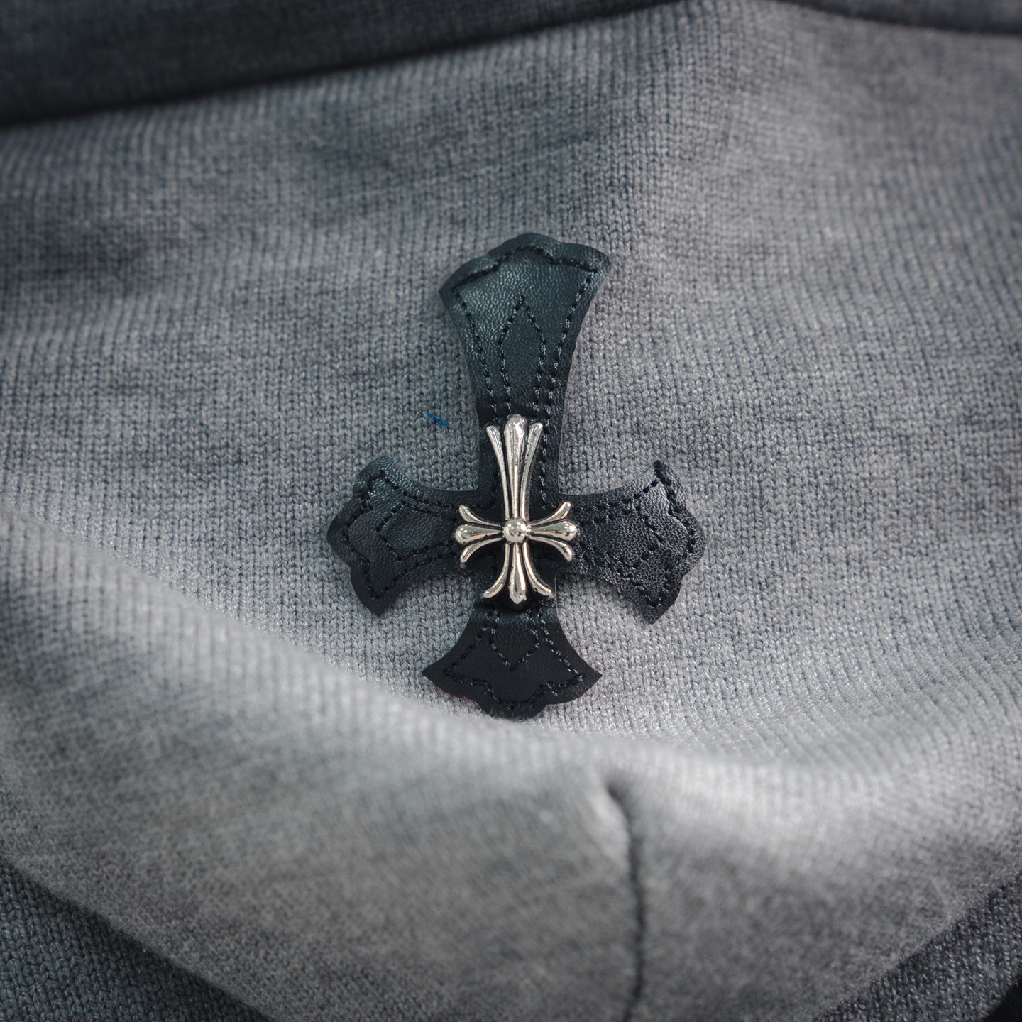 Chrome Hearts CH 克罗心CH/贴布皮标针织连帽毛衣 灰色
