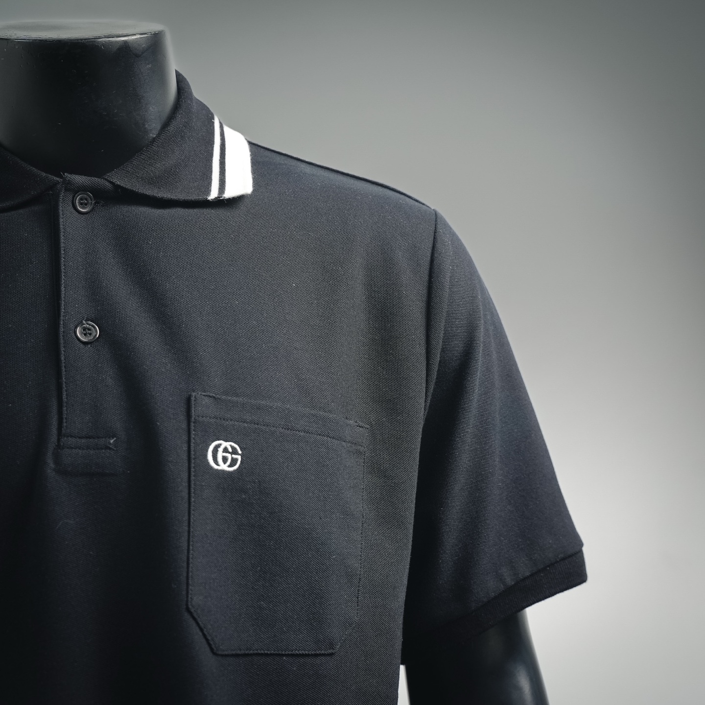 GUCCI 古驰26SS 经典口袋双G刺绣小标短袖Polo衫 黑色 白色 浅灰