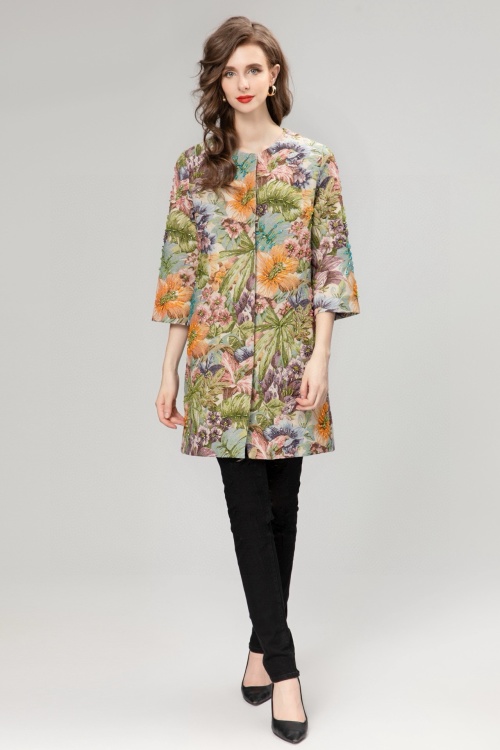 Floral Jacquard Coat, Elegant Lily Pattern, Luxurious Gold Thread Fabric 1 Floral Jacquard Coat, Elegant Lily Pattern, Luxurious Gold Thread Fabric