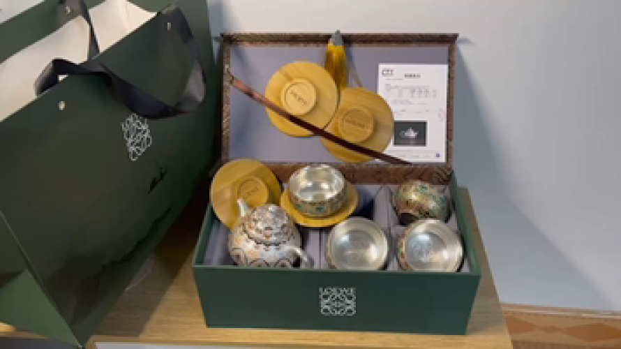 Loewe 999 Pure Silver Enamel Kung Fu Tea Set - Handmade, Includes Gift Bag 1 Loewe 999 Pure Silver Enamel Kung Fu Tea Set - Handmade, Includes Gift Bag