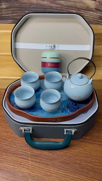 Dior Tea Set, Porcelain Teapot, Cups, and Travel Case Gift Set