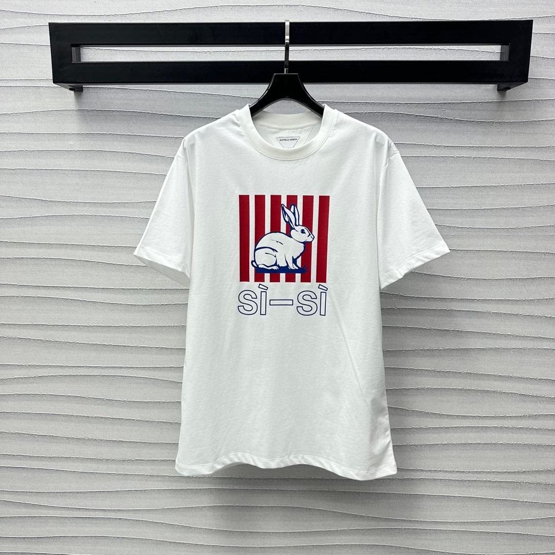 NO:325523,BV*2025 new product is on the shelves of printed rabbit letters customized YB imported cotton material, breathable and comfortable, full texture, use craftsmanship to restore clear prints, outline letter logos and cartoon rabbit patterns, highlight the brand tone Loose round neck short-sleeved T-shirt tailoring to create a personalized style, single wear inner wear is brilliant and fashionable, high version 2 colors, bottega veneta, T-shirt,tees, t-shirt, alexander wang19860909BV*2025新品上架印花兔子字母定制YB进口全棉材质 透气舒适 质感十足 沿用工艺还原清晰印花 勾勒出字母徽标和卡通兔子图案 彰显品牌调性 宽松圆领短袖T恤剪裁 打造个性风格 单穿内搭出彩时髦  高版本2色,,bottega veneta,T-shirt,tees，t-shirt,alexander wang,Women's clothing