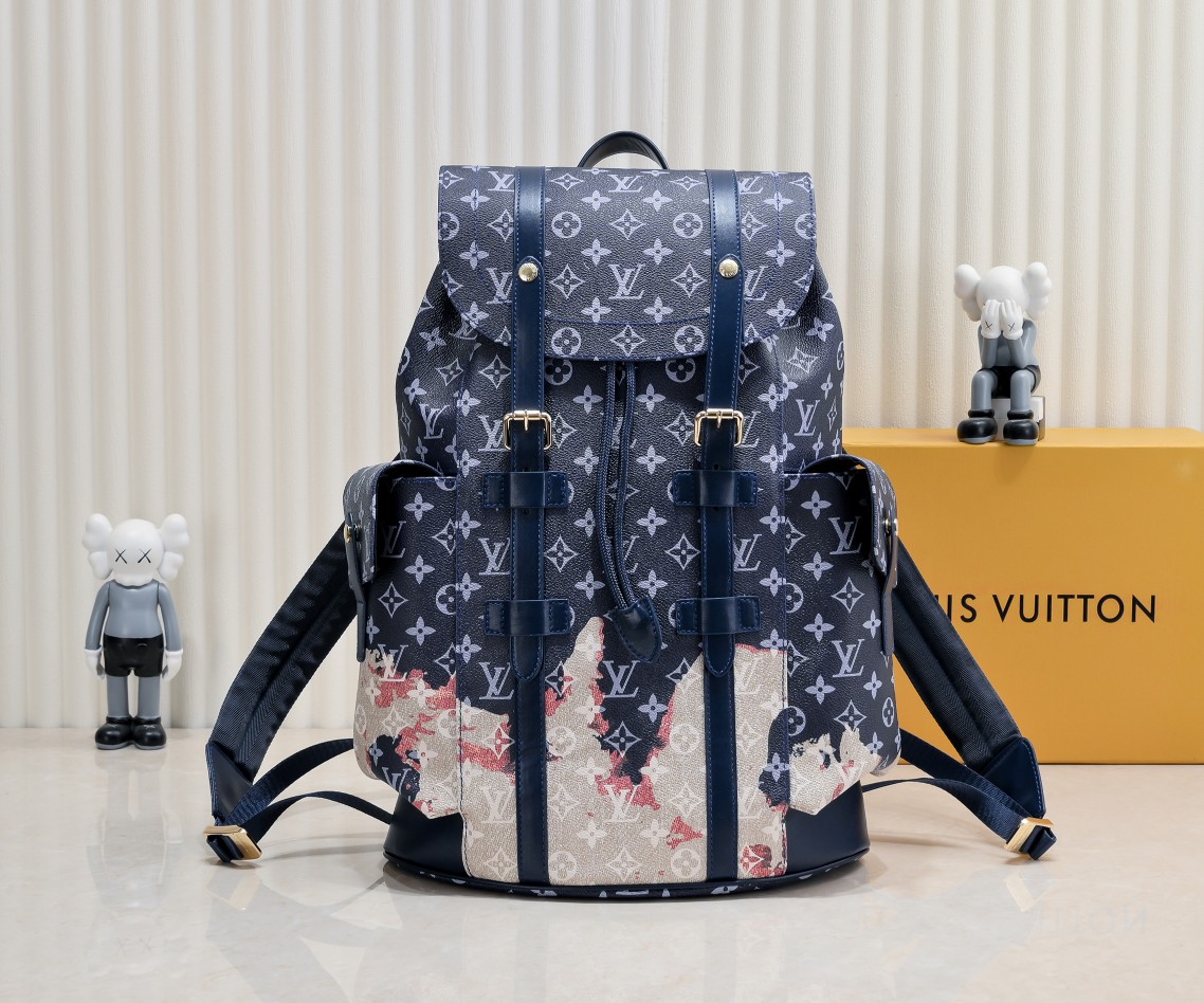 Louis Vuitton LV Christopher Bags Backpack Blue Doodle Orange M46805