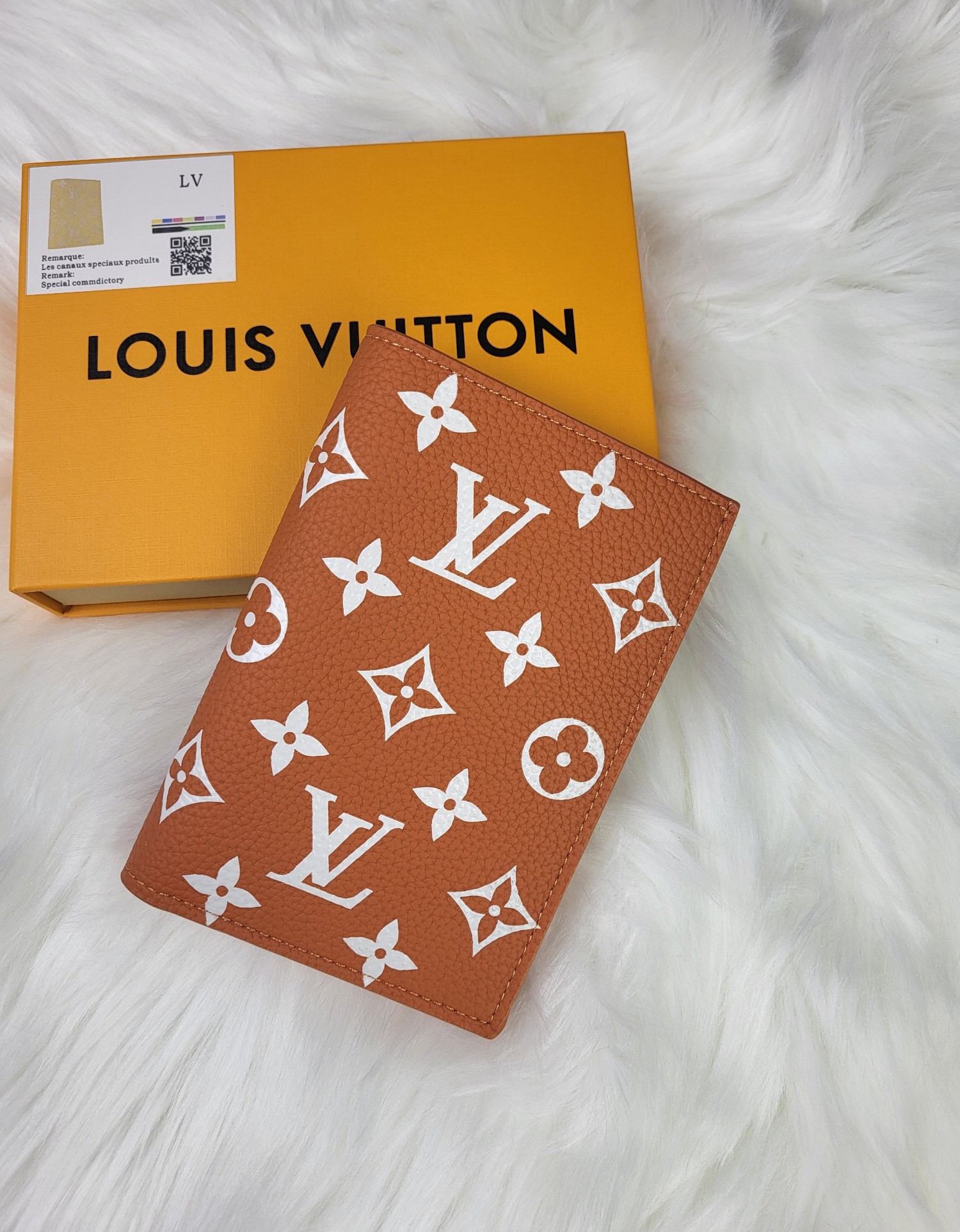 Close up stitching detail of the leather passport cover