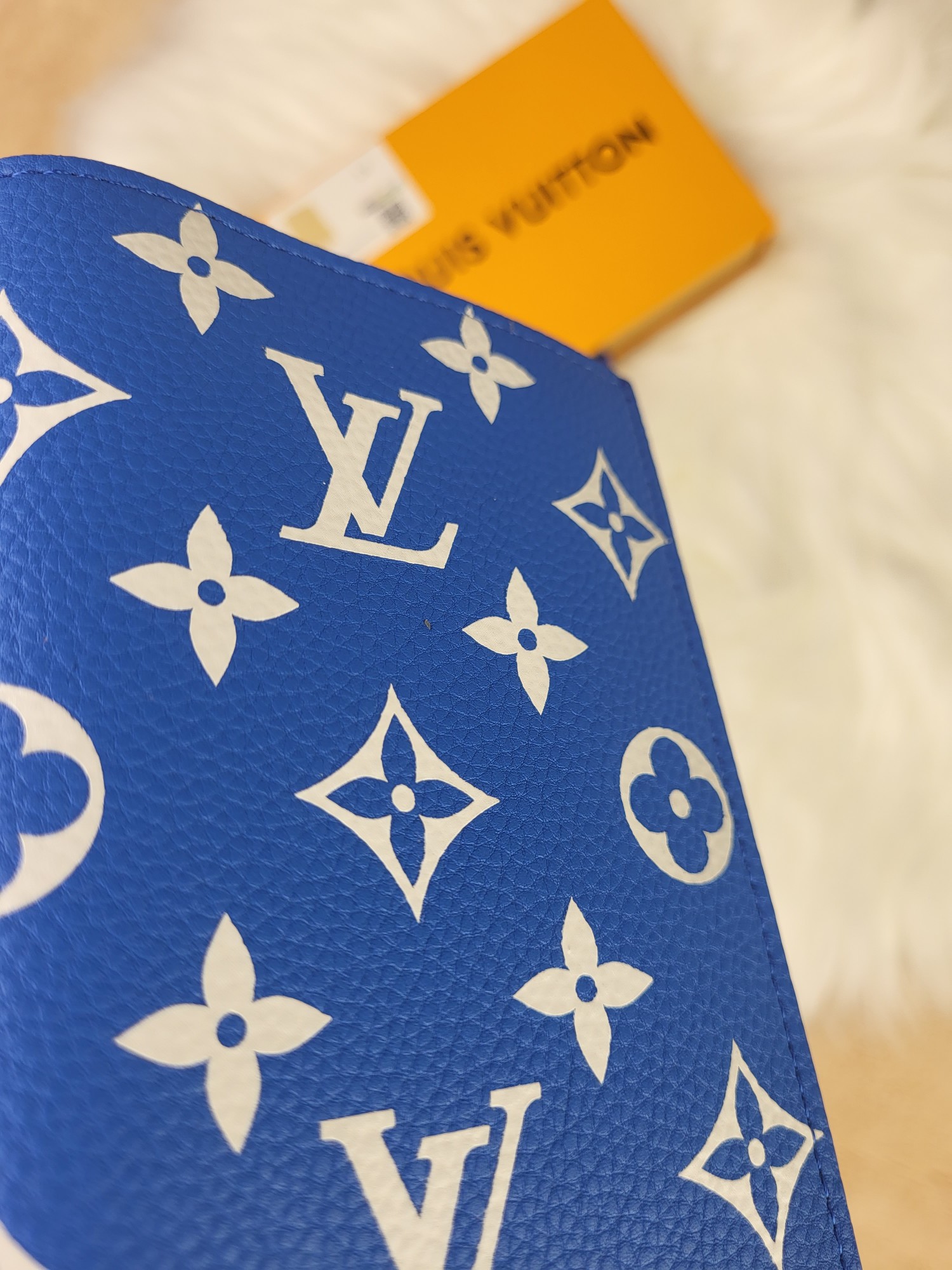 Passport holder in use, in a hand