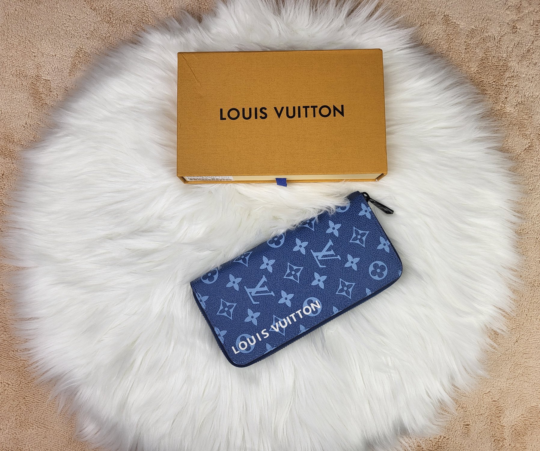 Front view of an elegant leather long zipper wallet