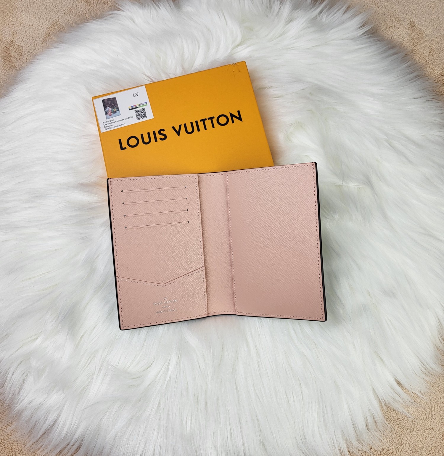 Close-up of the leather texture of the passport wallet