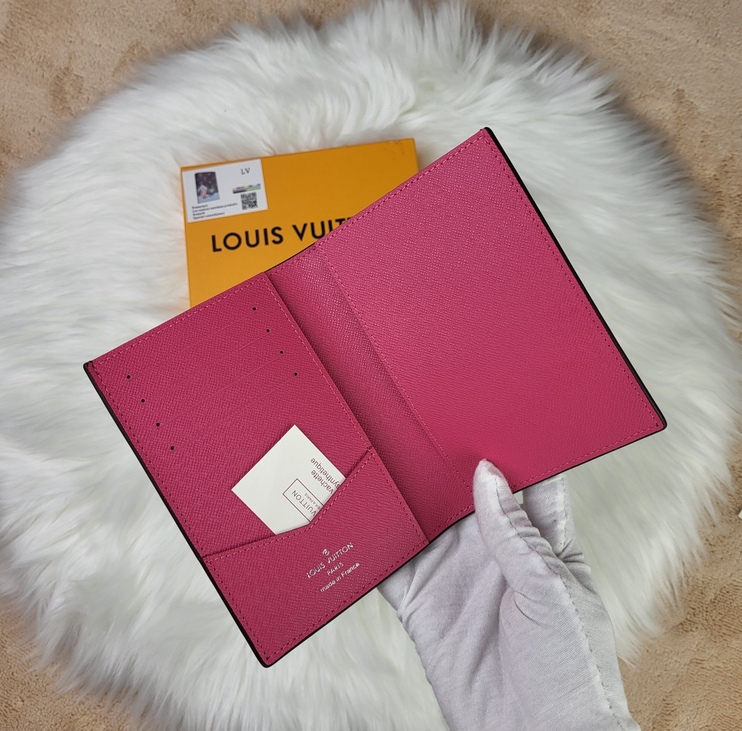 Passport holder in its presentation box