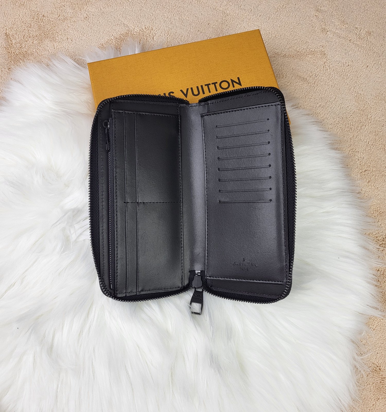 Long leather wallet handheld view