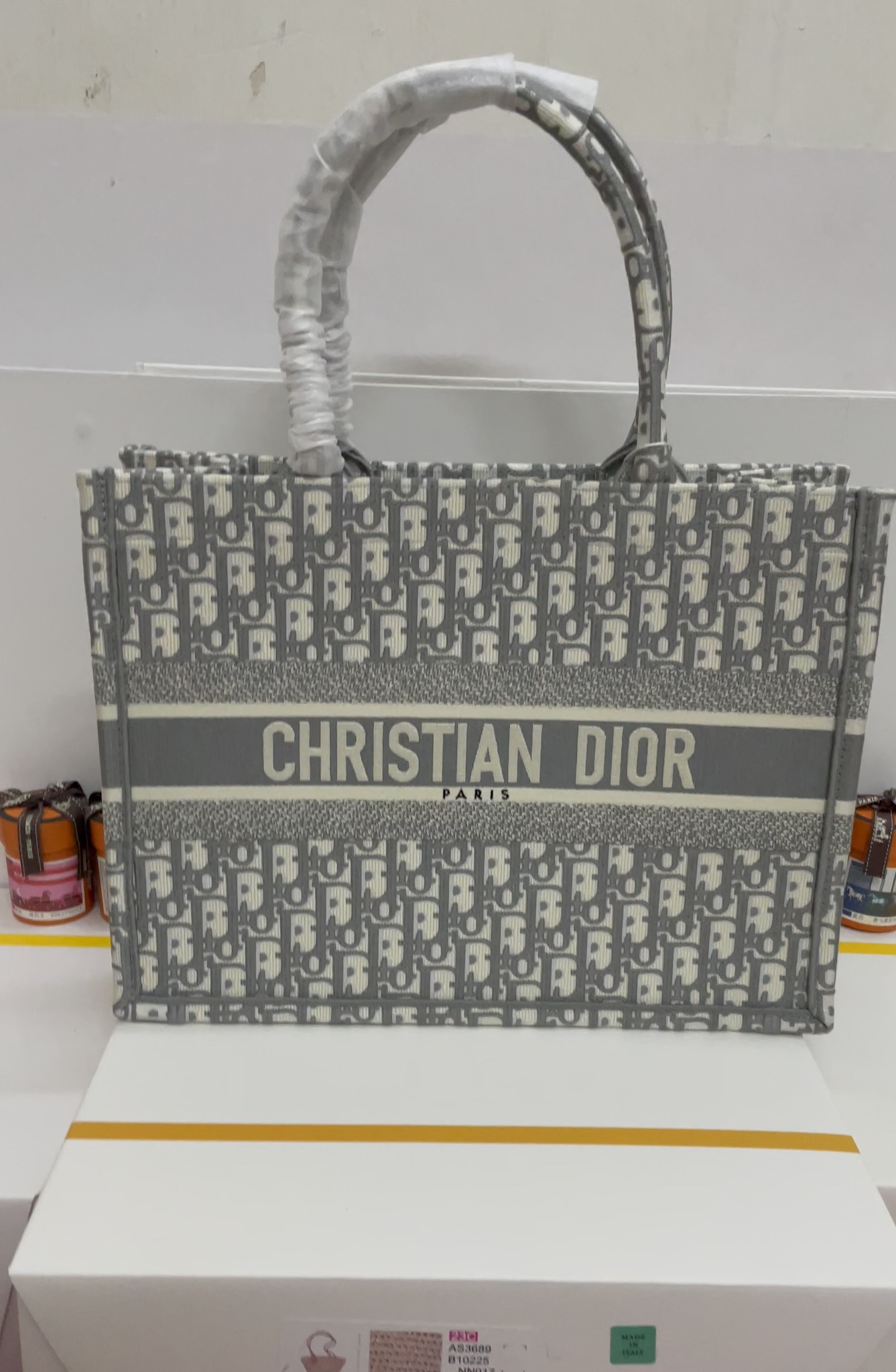 Dior Handbags Tote Bags Grey Embroidery