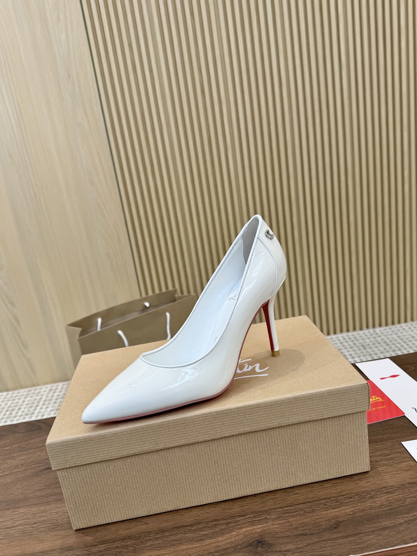 Christian Louboutin White Leather Pointed-Toe Heels, Lacquered Finish 3 i1740487042378 4351 0 1
