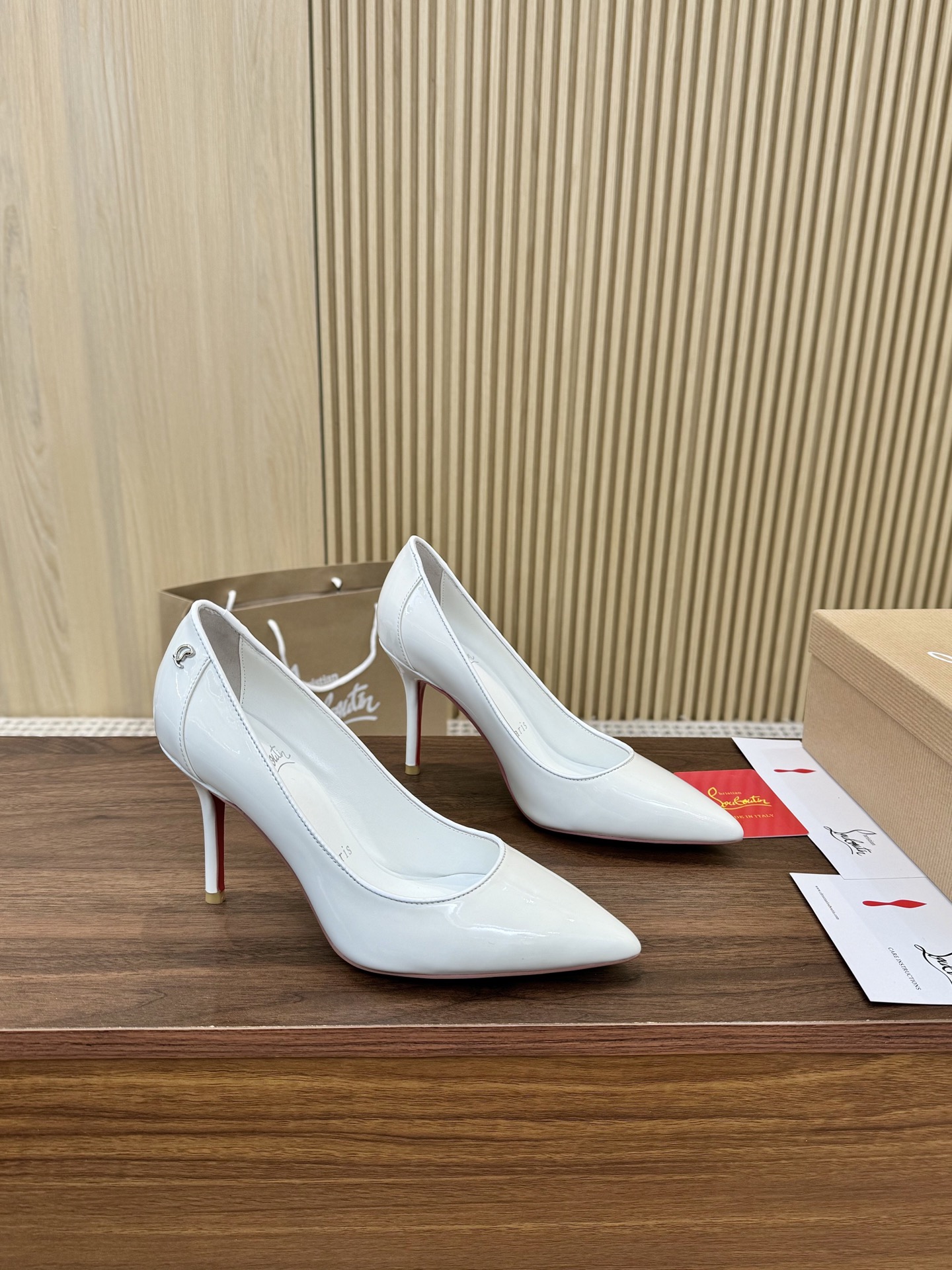 Christian Louboutin White Leather Pointed-Toe Heels, Lacquered Finish 1 Christian Louboutin White Leather Pointed-Toe Heels, Lacquered Finish