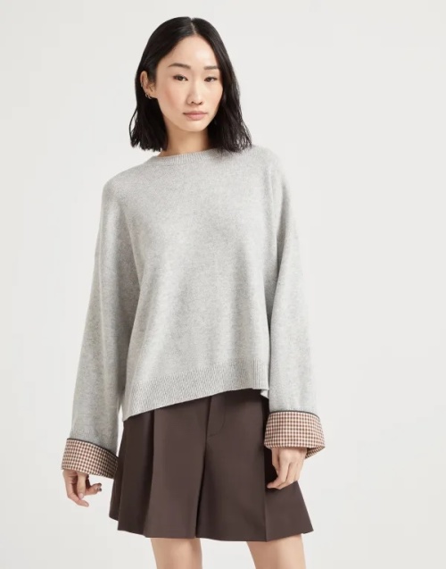 Women's Grey Wool Long Sleeve Knit Sweater, Round Neck, S-M-L Sizes 1 Women's Grey Wool Long Sleeve Knit Sweater, Round Neck, S-M-L Sizes