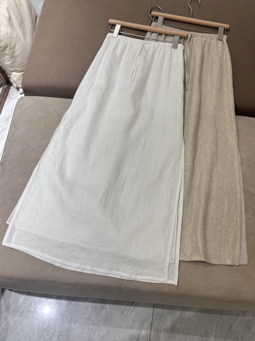 Elegant Women's High Waist Linen Blend Skirt with Side Slit - White & Beige 18 Elegant Women's High Waist Linen Blend Skirt with Side Slit - White & Beige