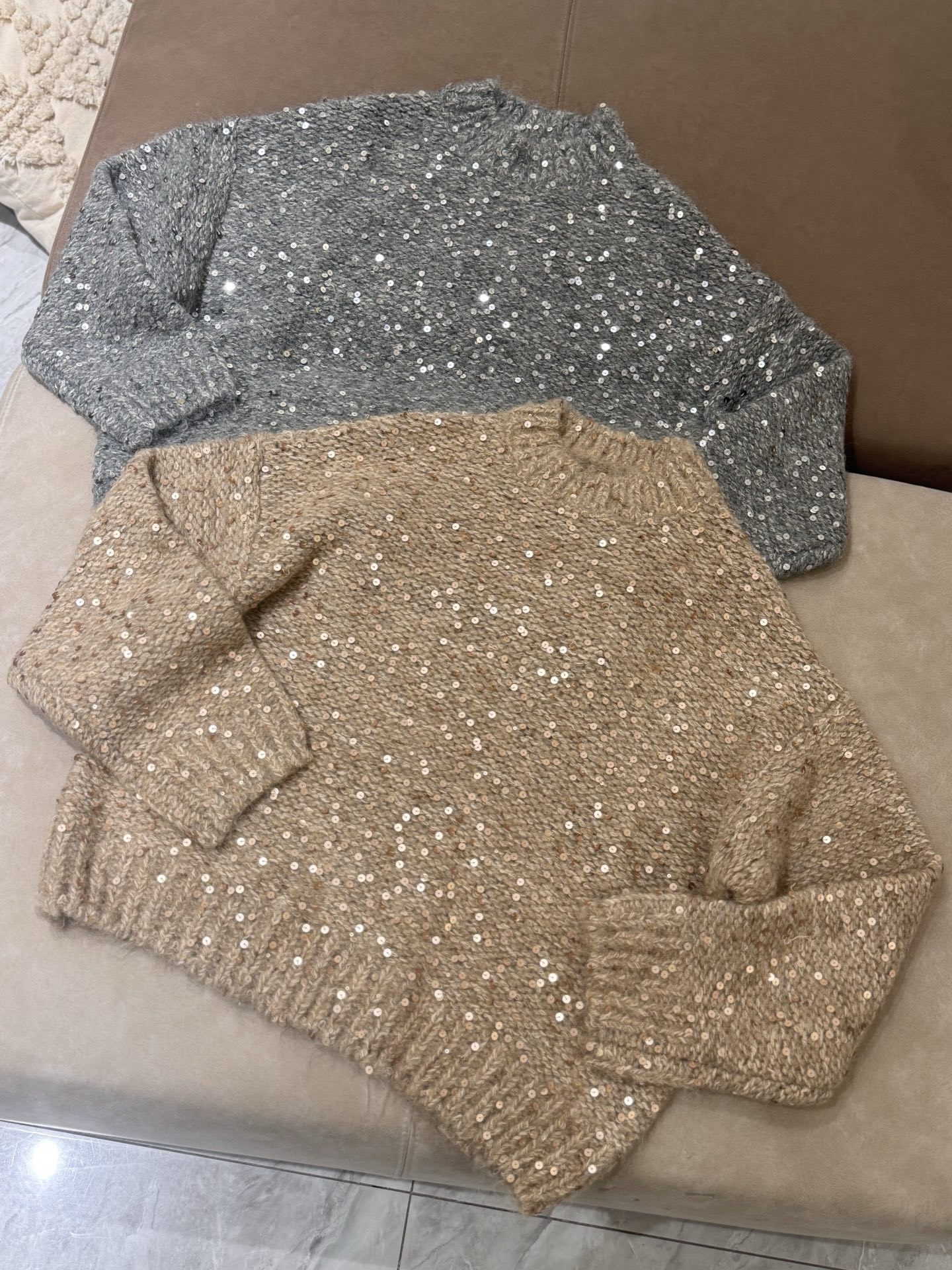 Sparkling Sequin Knit Sweater, Long Sleeve Pullover, Relaxed Fit