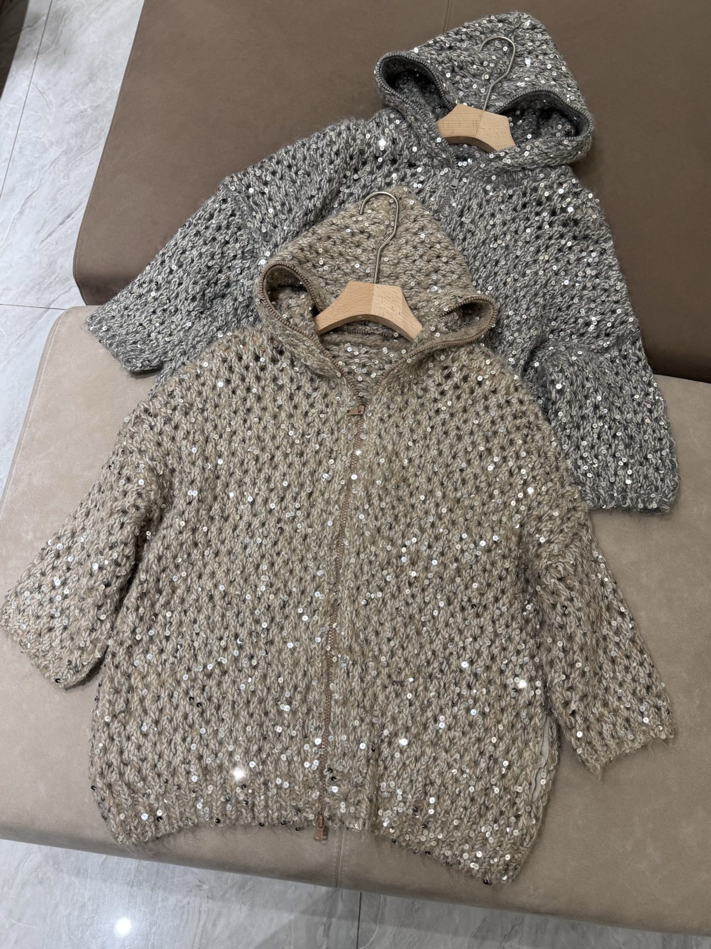 Open Knit Sequin Hooded Cardigan - Lightweight & Stylish Women's Outerwear