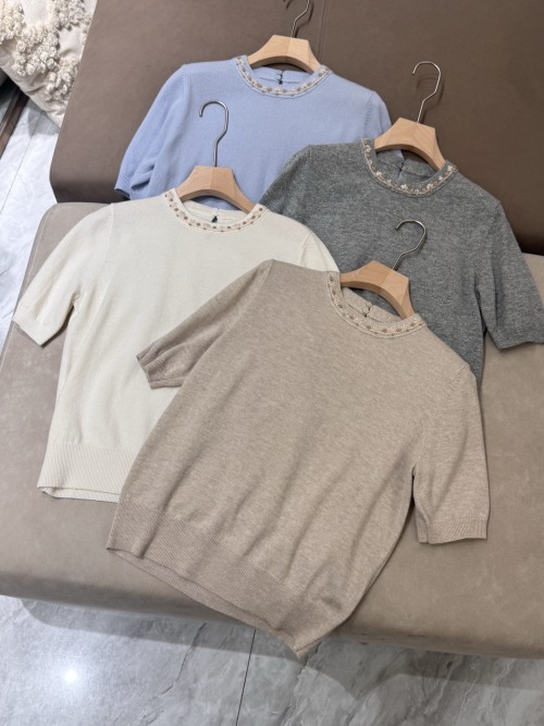 Women's Short Sleeve Cashmere Knit Top - Round Neck, Available in 4 Colors 1 Women's Short Sleeve Cashmere Knit Top - Round Neck, Available in 4 Colors