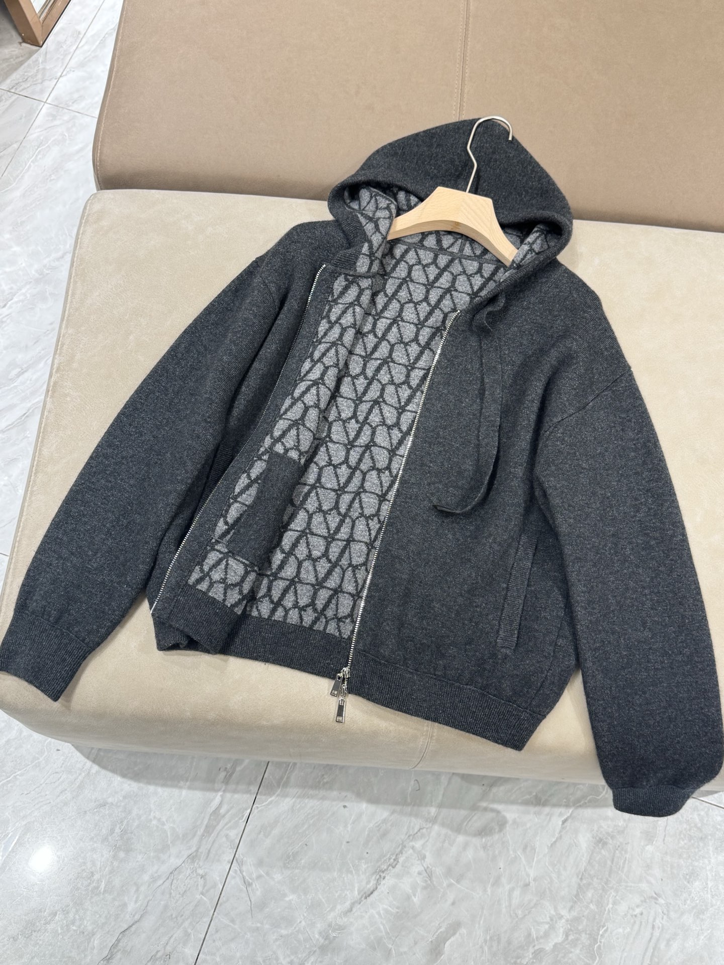 Women's Double-Faced Knitted Hooded Zip Cashmere Cardigan - Dark Grey 4 i1756546826888 2364 0 2