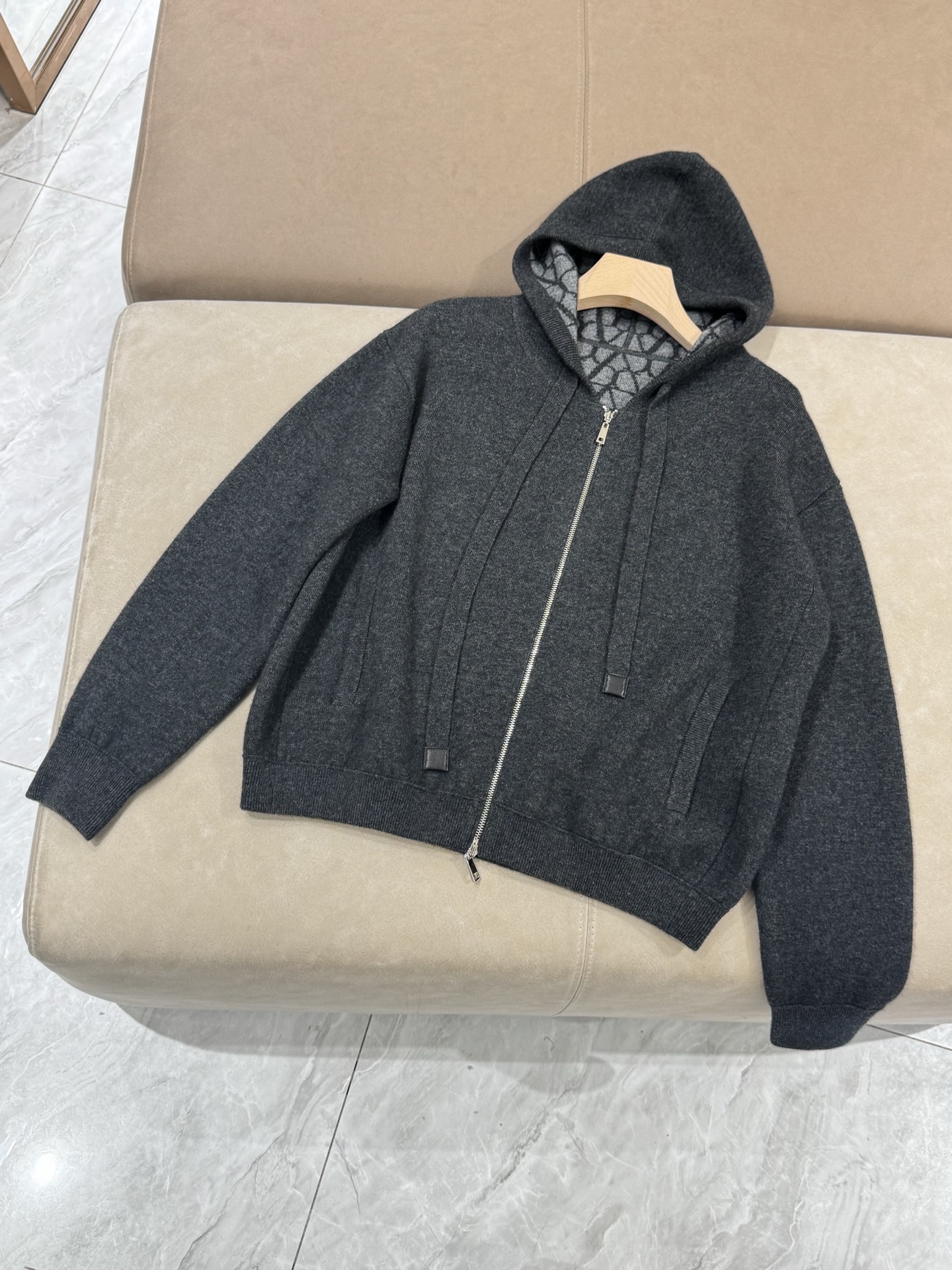 Women's Double-Faced Knitted Hooded Zip Cashmere Cardigan - Dark Grey 2 i1756546828247 3093 0 0