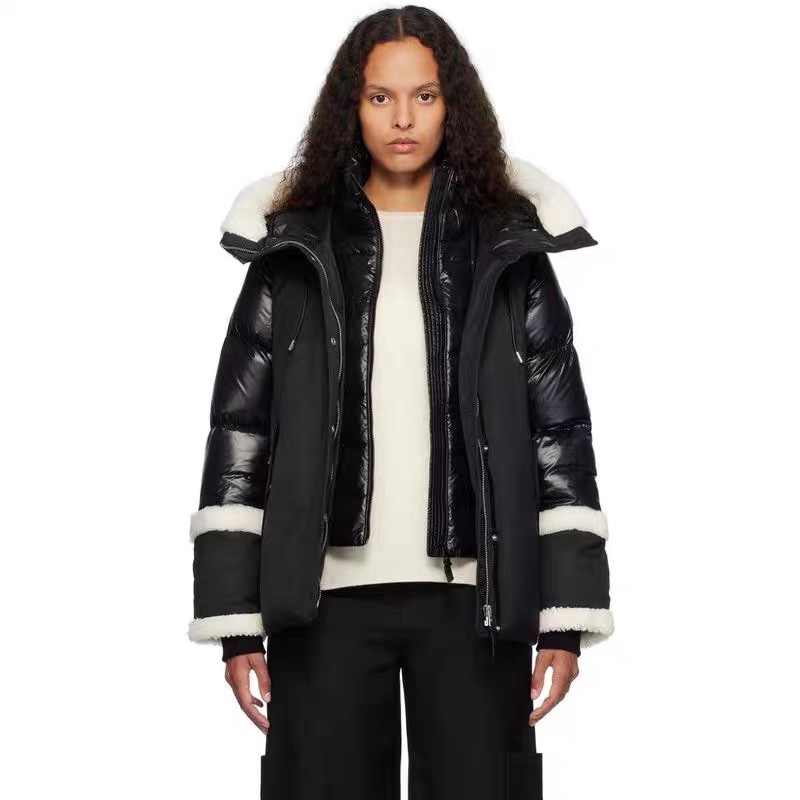 Two-Tone Padded and Quilted Down Jacket with Wide Hem and Hidden Zippers