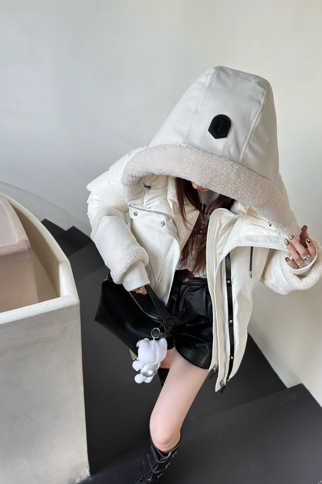 Two-Tone Quilted Down Puffer Coat with Hood Winter Warm Padded Jacket