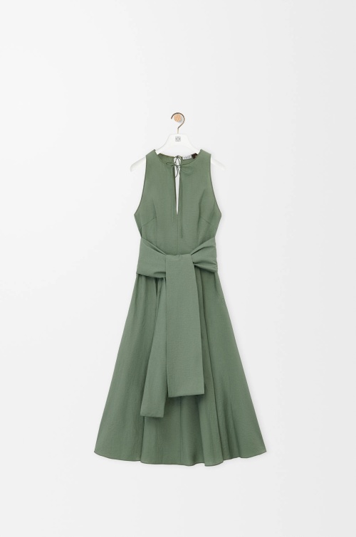 Loewe Sleeveless Midi Dress with Belt - Elegant Green, Sophisticated Style 1 Loewe Sleeveless Midi Dress with Belt - Elegant Green, Sophisticated Style