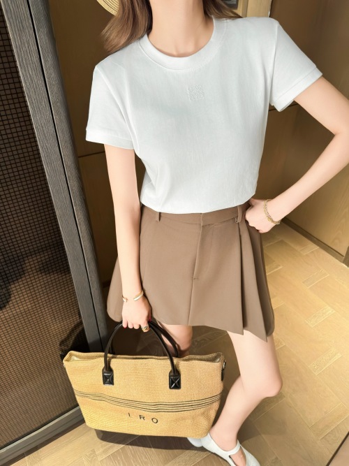 Loewe Women's White Lace Trim Short Sleeve T-Shirt, Elegant Style 1 Loewe Women's White Lace Trim Short Sleeve T-Shirt, Elegant Style