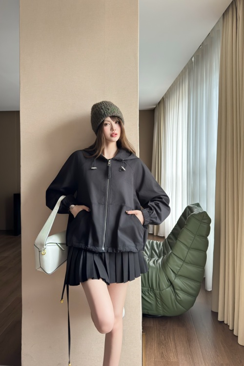 Loewe Inspired Black Hooded Jacket - Street Style, Embroidered Logo 1 Loewe Inspired Black Hooded Jacket - Street Style, Embroidered Logo