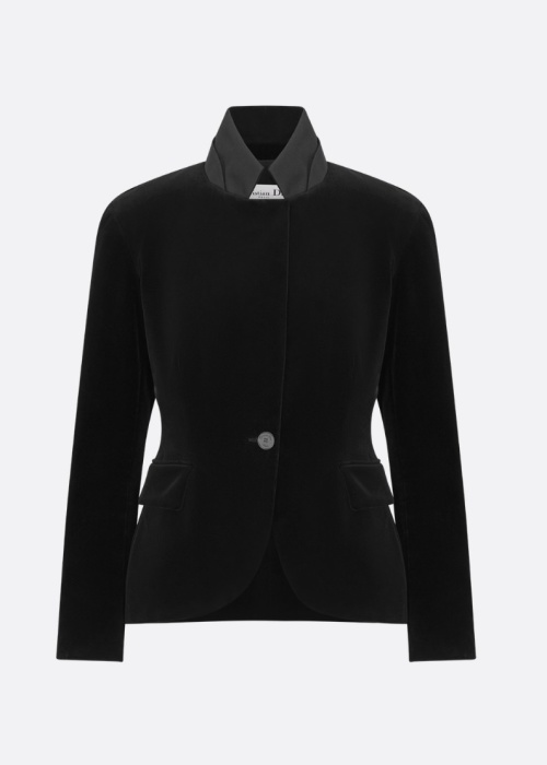 Dior Velvet Blazer - Elegant Notch Collar, Slim Fit, and Letter Logo Button 1 Dior Velvet Blazer - Elegant Notch Collar, Slim Fit, and Letter Logo Button