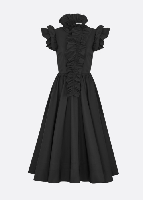 Elegant Ruffle Trim Midi Dress, Detachable Collar, Cotton Fabric, Versatile Style 1 Elegant Ruffle Trim Midi Dress, Detachable Collar, Cotton Fabric, Versatile Style