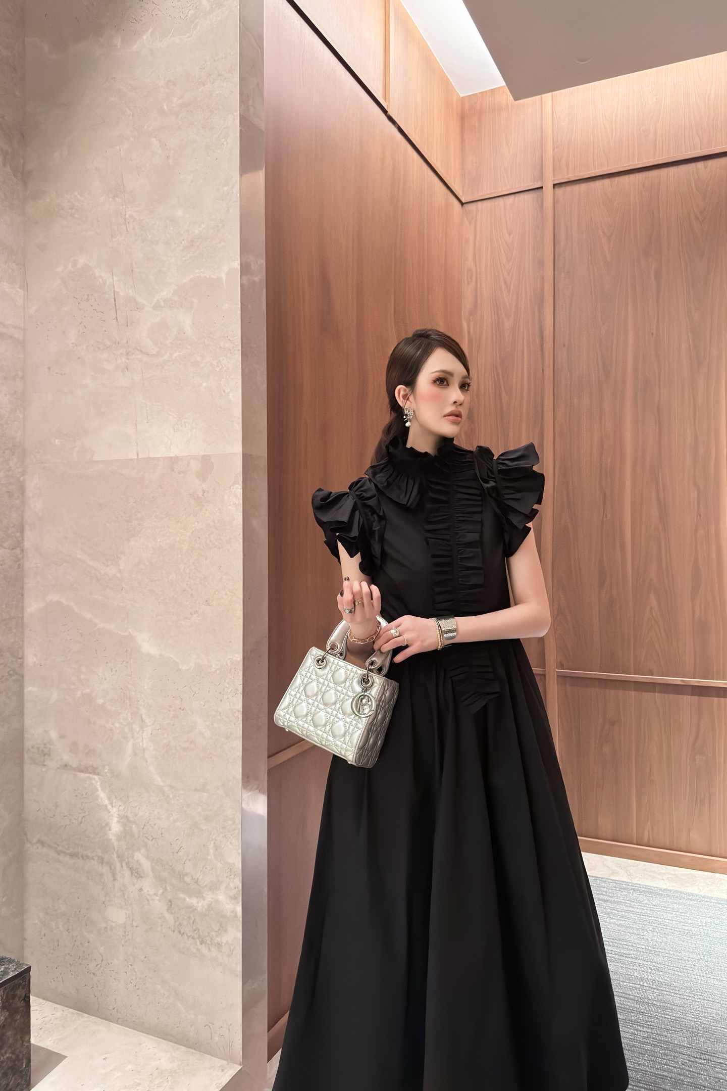 Dior 2025 Early Autumn Black Cotton Midi Dress with Ruffle Sleeves 2 i1757176606238 1121 0 1