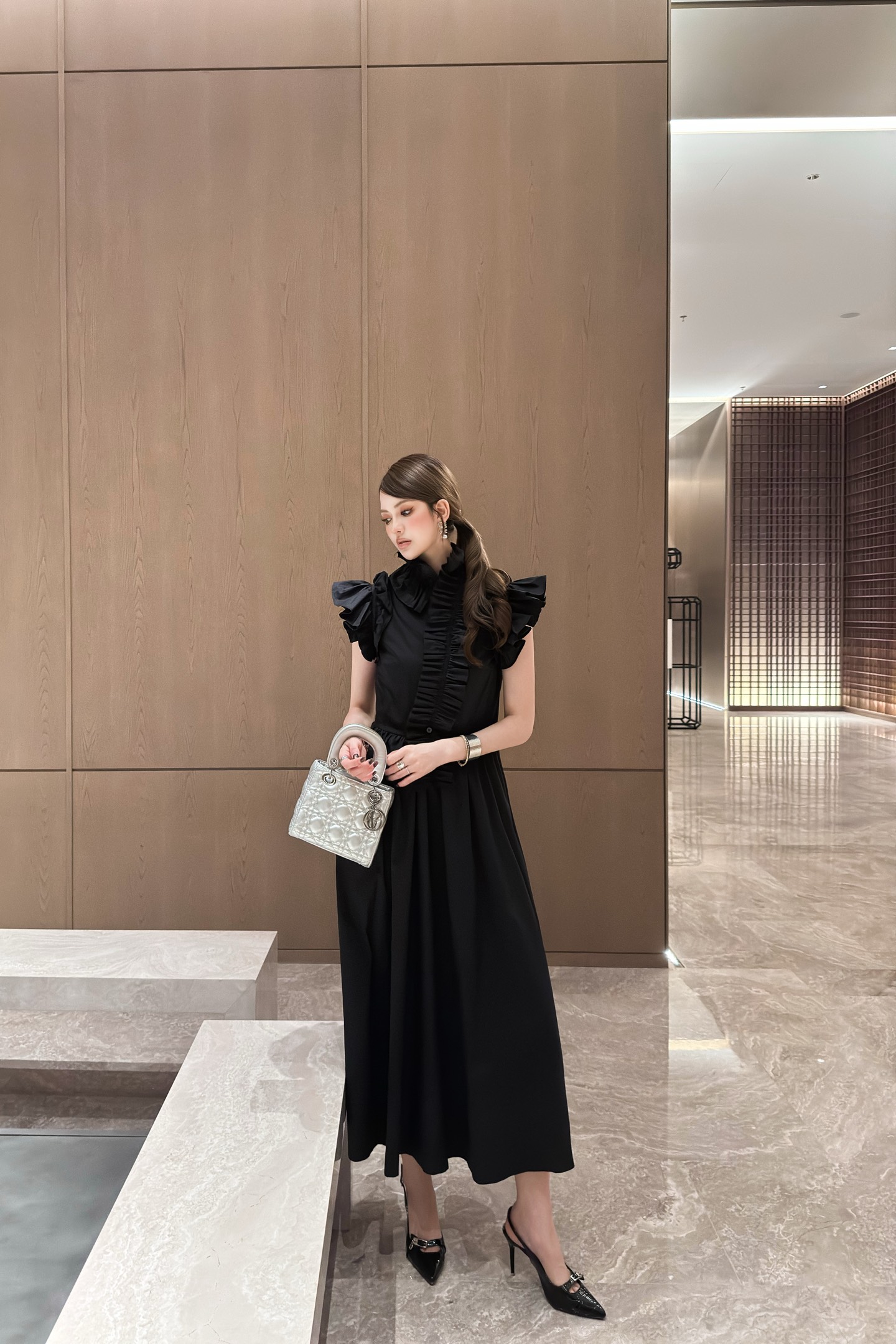 Dior 2025 Early Autumn Black Cotton Midi Dress with Ruffle Sleeves 8 i1757176606303 4925 0 7