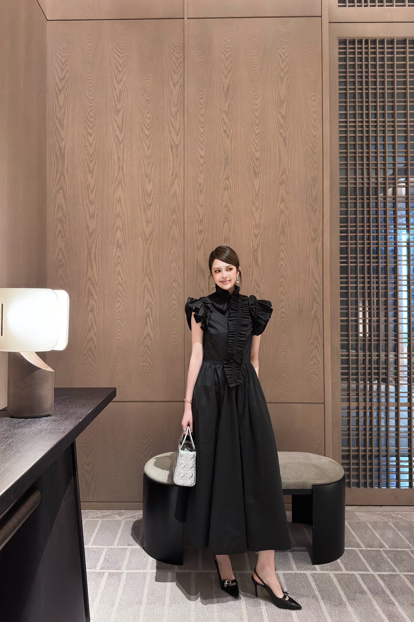 Dior 2025 Early Autumn Black Cotton Midi Dress with Ruffle Sleeves 4 i1757176607815 4451 0 3