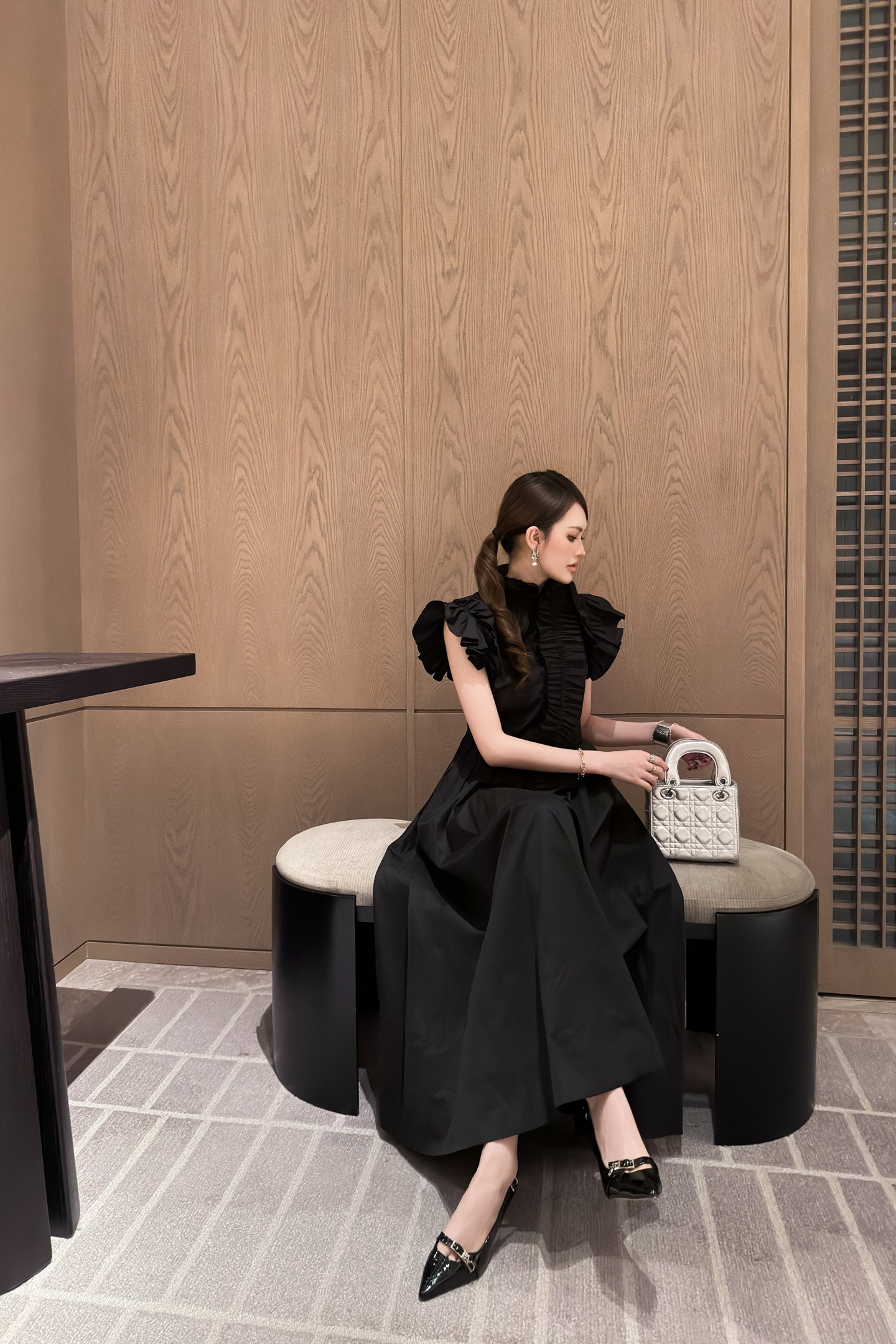Dior 2025 Early Autumn Black Cotton Midi Dress with Ruffle Sleeves 3 i1757176607844 5444 0 2