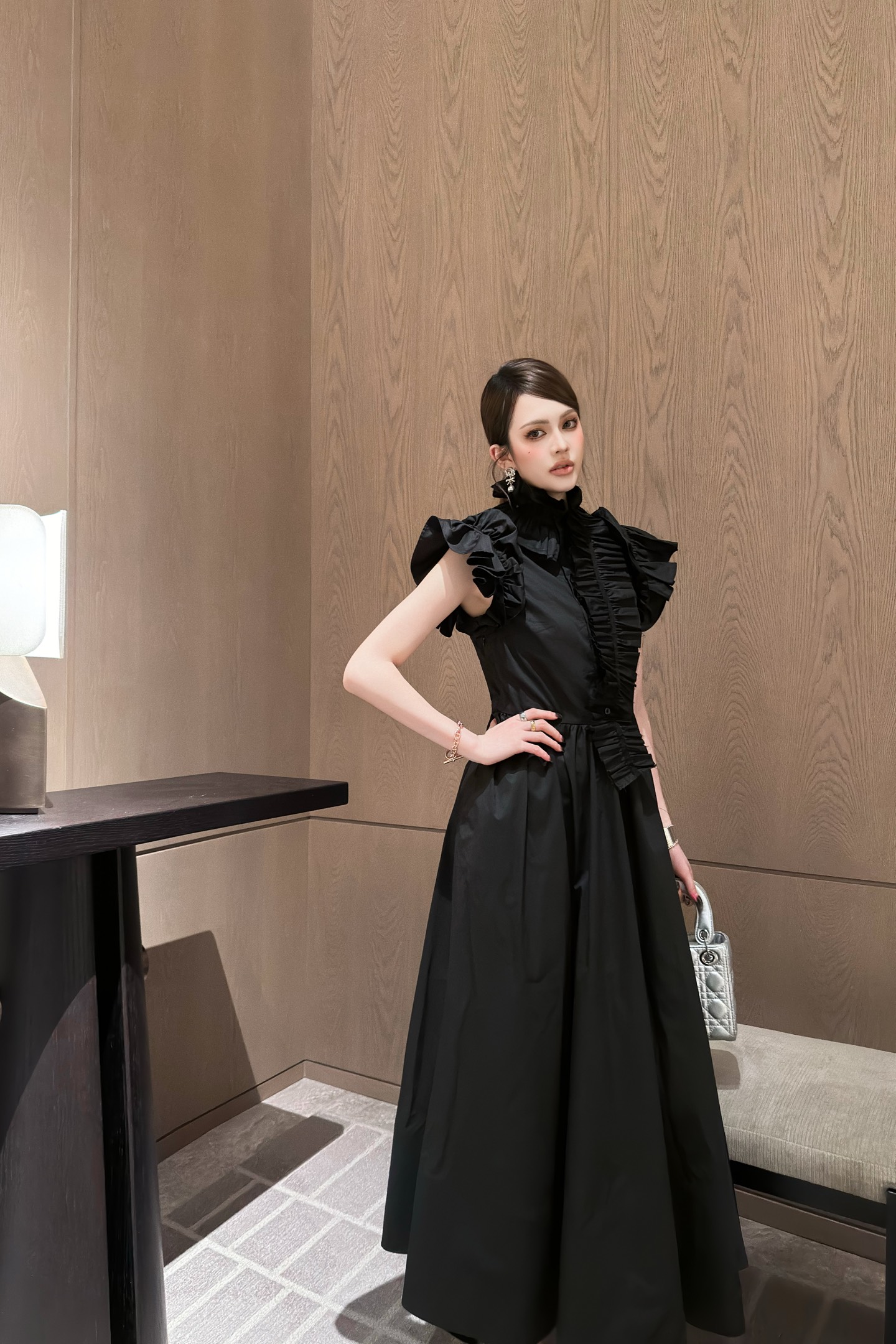 Dior 2025 Early Autumn Black Cotton Midi Dress with Ruffle Sleeves 6 i1757176607855 7937 0 5