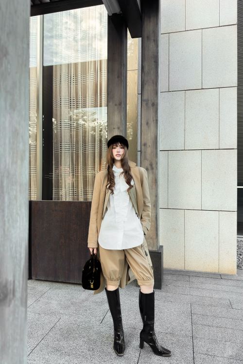 Elegant Women's Trench Coat and High-Waisted Shorts Set - Chic Autumn Style 1 Elegant Women's Trench Coat and High-Waisted Shorts Set - Chic Autumn Style