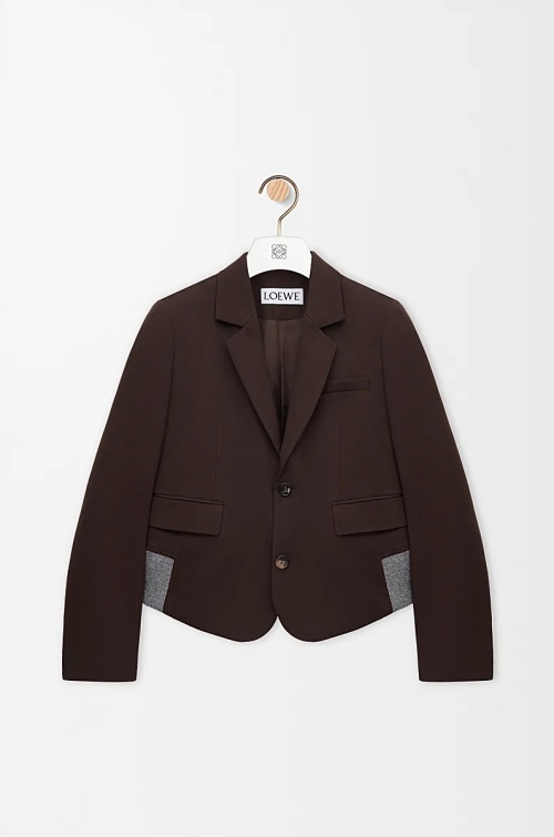 Loewe Women's Brown Blazer Jacket with Ribbed Hem - Slim Fit Design 1 Loewe Women's Brown Blazer Jacket with Ribbed Hem - Slim Fit Design