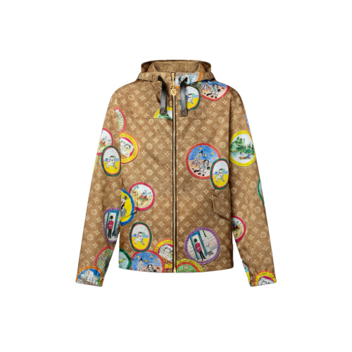 Louis Vuitton Cat-Themed Stamp Print Hooded Jacket - Autumn/Winter Collection 1 Louis Vuitton Cat-Themed Stamp Print Hooded Jacket - Autumn/Winter Collection