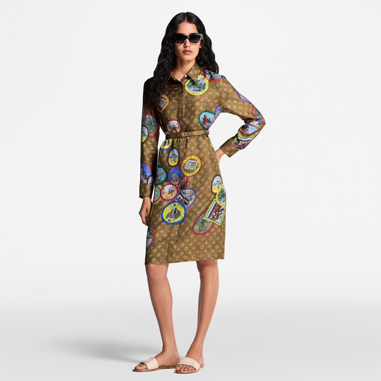 Louis Vuitton Women's Stamp Print Monogram Long Sleeve Shirt Dress with Belt 6 i1758808822498 6773 0 5