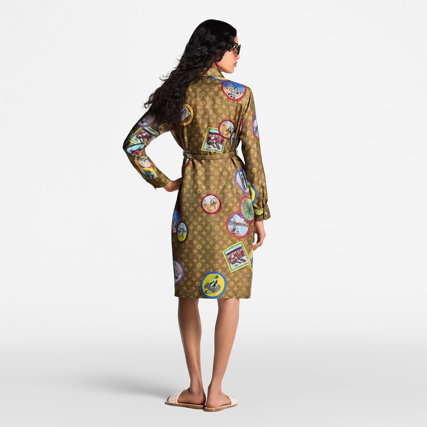 Louis Vuitton Women's Stamp Print Monogram Long Sleeve Shirt Dress with Belt 7 i1758808822498 9123 0 6