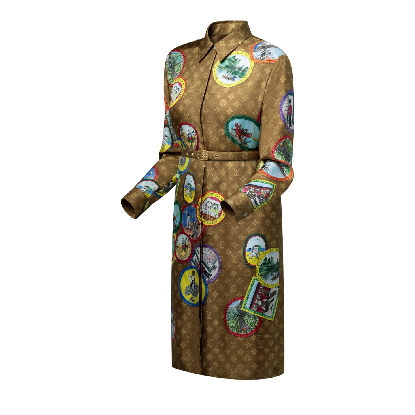 Louis Vuitton Women's Stamp Print Monogram Long Sleeve Shirt Dress with Belt 3 i1758808822603 5866 0 1