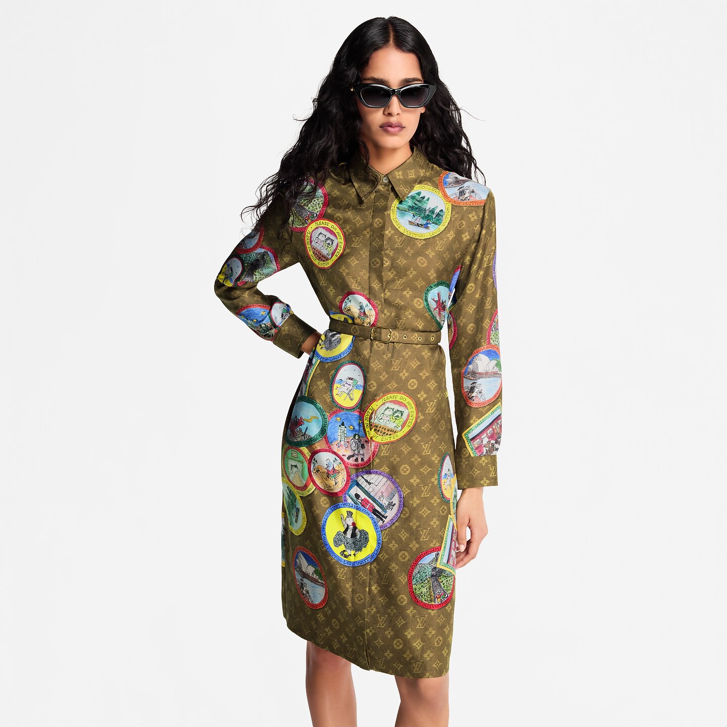 Louis Vuitton Women's Stamp Print Monogram Long Sleeve Shirt Dress with Belt 1 i1758808822973 2955 0 3