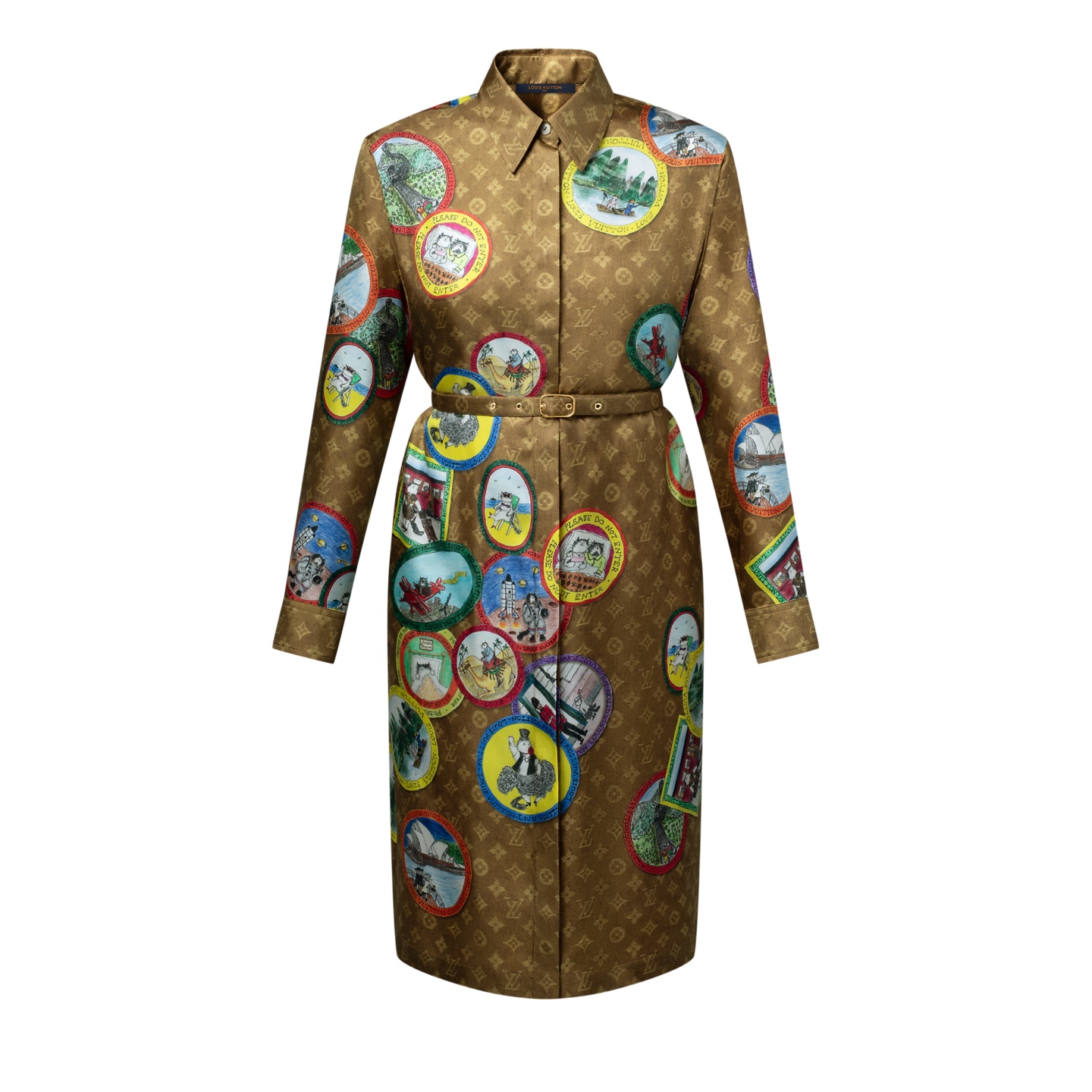 Louis Vuitton Women's Stamp Print Monogram Long Sleeve Shirt Dress with Belt 2 i1758808823076 575 0 0