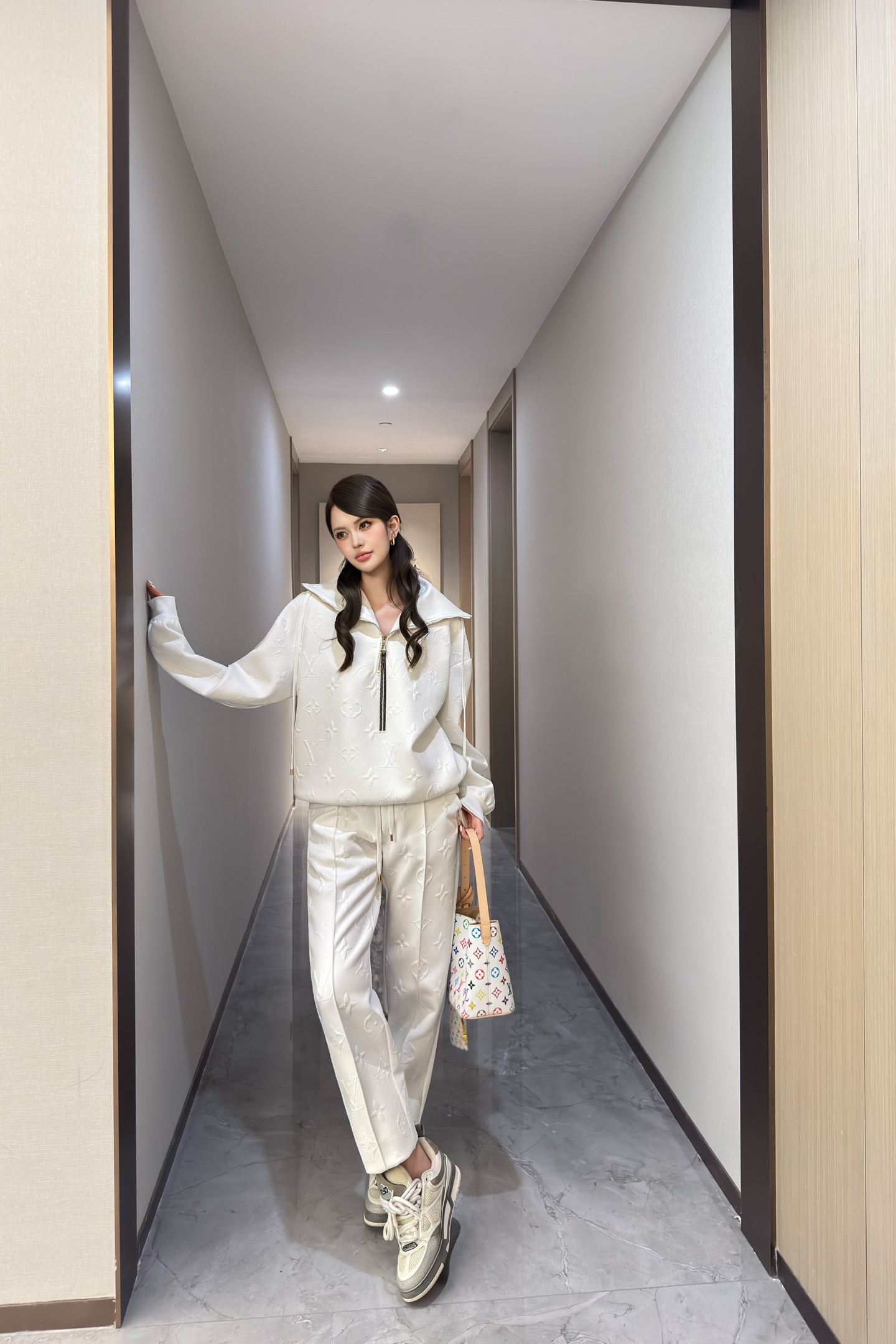 Louis Vuitton Women's White Monogram Embossed Tracksuit Set 5 i1758810832695 1004 0 4